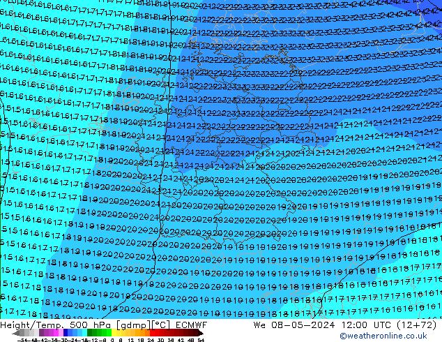 Z500/Rain (+SLP)/Z850 ECMWF mer 08.05.2024 12 UTC