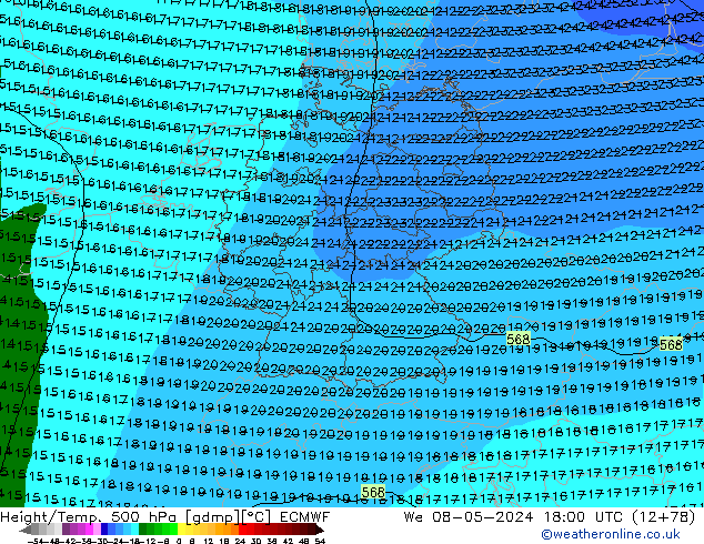 Z500/Rain (+SLP)/Z850 ECMWF We 08.05.2024 18 UTC