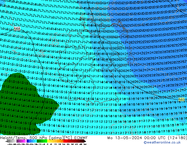 Z500/Rain (+SLP)/Z850 ECMWF lun 13.05.2024 00 UTC