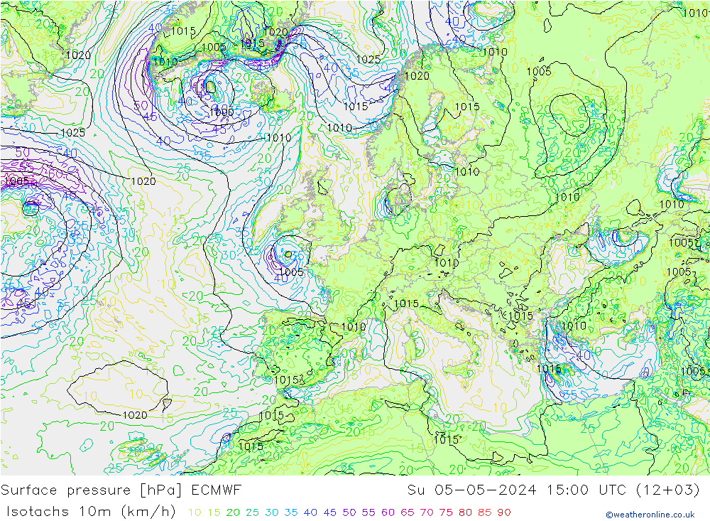 Isotachs (kph) ECMWF dim 05.05.2024 15 UTC