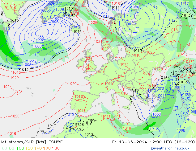 Jet stream/SLP ECMWF Fr 10.05.2024 12 UTC