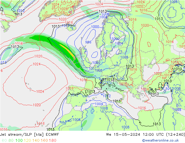 Polarjet/Bodendruck ECMWF Mi 15.05.2024 12 UTC