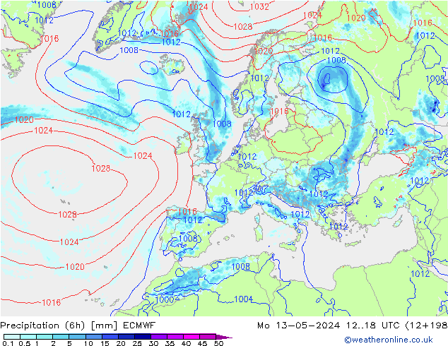 Nied. akkumuliert (6Std) ECMWF Mo 13.05.2024 18 UTC