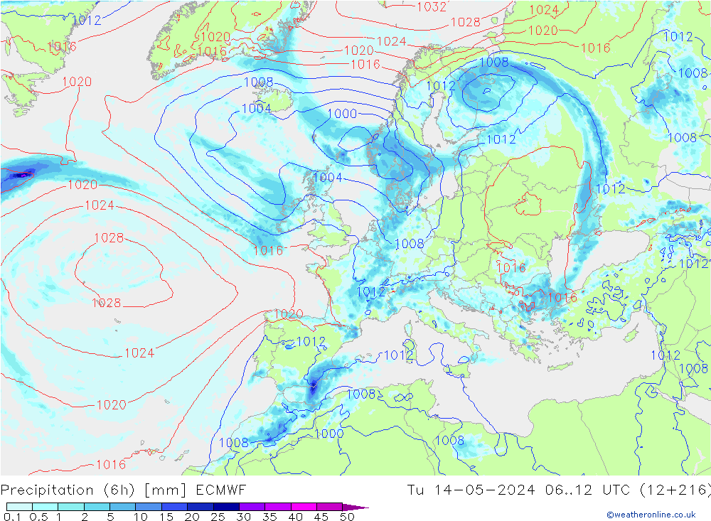 Z500/Rain (+SLP)/Z850 ECMWF Tu 14.05.2024 12 UTC