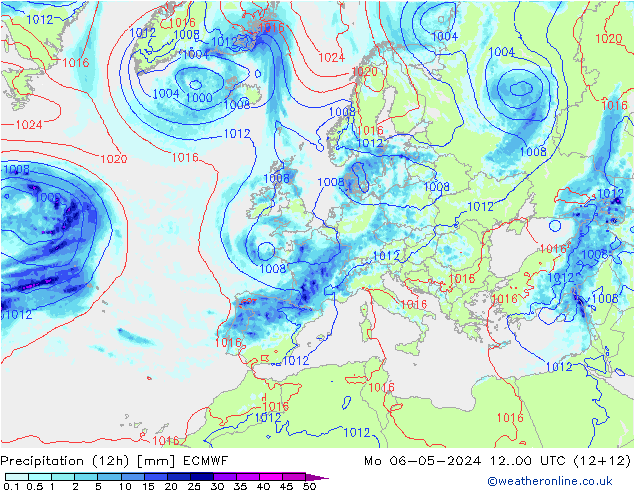 осадки (12h) ECMWF пн 06.05.2024 00 UTC