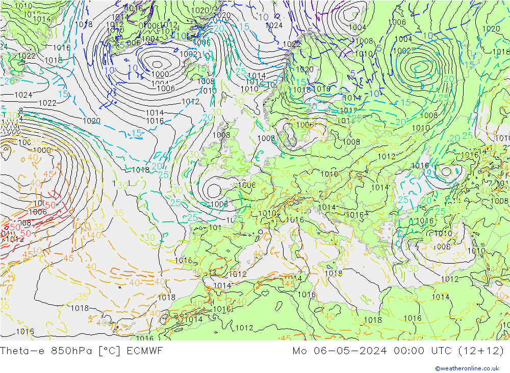 Theta-e 850hPa ECMWF Mo 06.05.2024 00 UTC