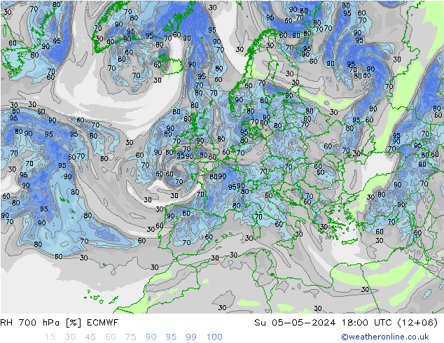 RH 700 hPa ECMWF Su 05.05.2024 18 UTC