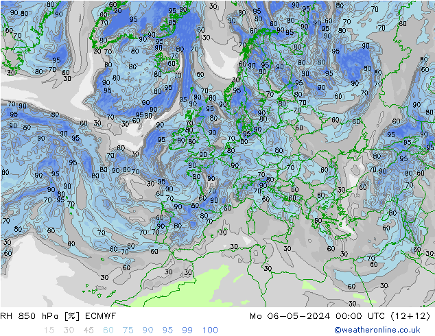 RH 850 гПа ECMWF пн 06.05.2024 00 UTC