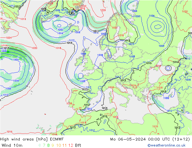 High wind areas ECMWF Mo 06.05.2024 00 UTC