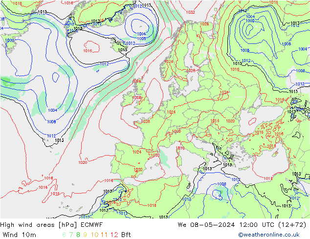 High wind areas ECMWF St 08.05.2024 12 UTC