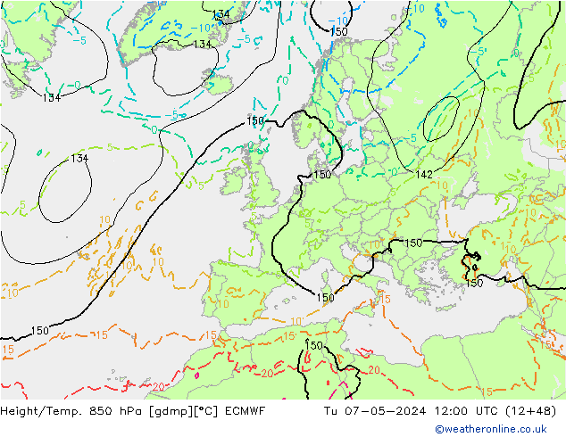 Z500/Rain (+SLP)/Z850 ECMWF Di 07.05.2024 12 UTC