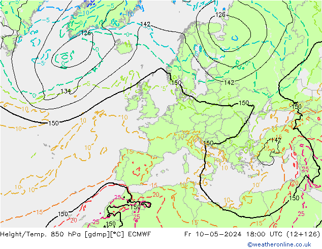 Yükseklik/Sıc. 850 hPa ECMWF Cu 10.05.2024 18 UTC