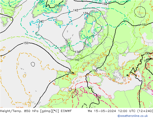 Z500/Rain (+SLP)/Z850 ECMWF We 15.05.2024 12 UTC