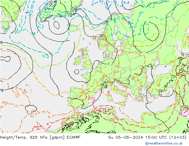 Height/Temp. 925 hPa ECMWF So 05.05.2024 15 UTC