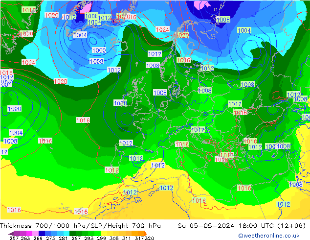 Thck 700-1000 hPa ECMWF Su 05.05.2024 18 UTC