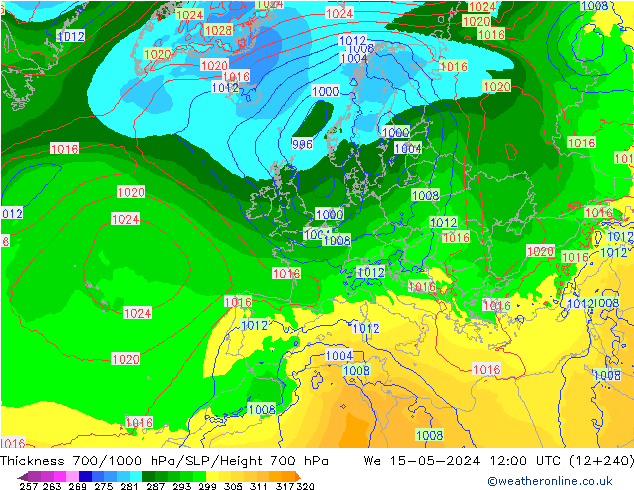 Schichtdicke 700-1000 hPa ECMWF Mi 15.05.2024 12 UTC