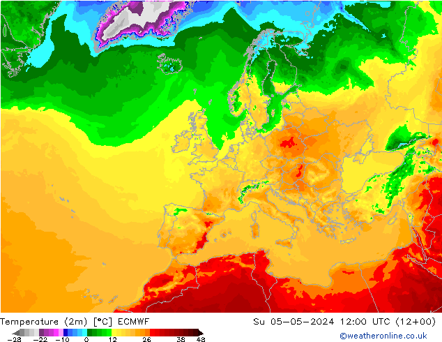 Temperature (2m) ECMWF Su 05.05.2024 12 UTC