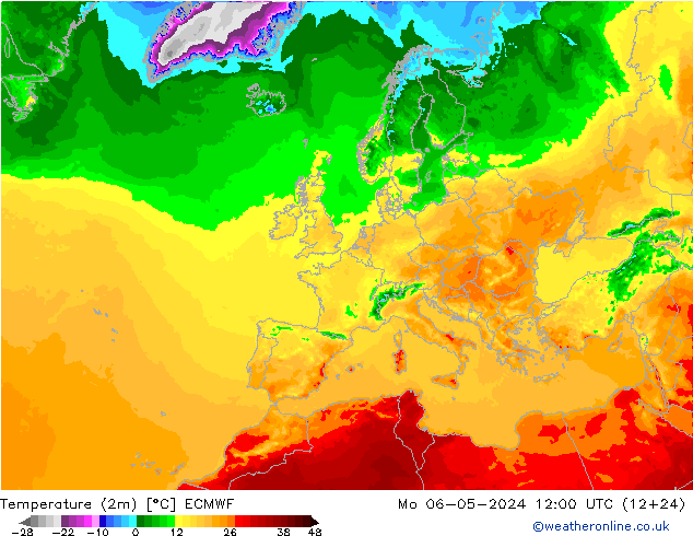 Temperaturkarte (2m) ECMWF Mo 06.05.2024 12 UTC