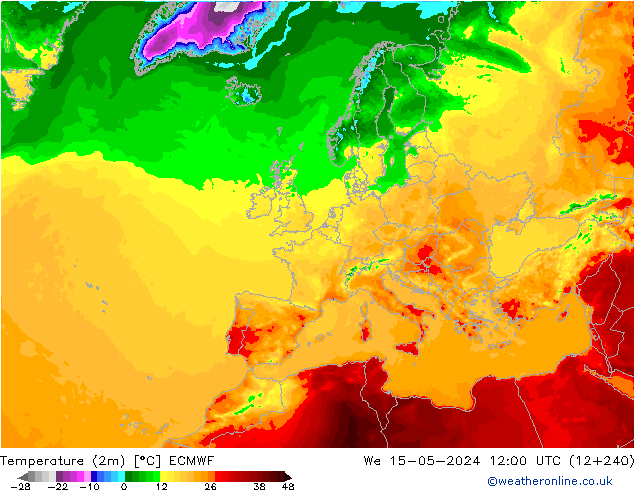Temperaturkarte (2m) ECMWF Mi 15.05.2024 12 UTC