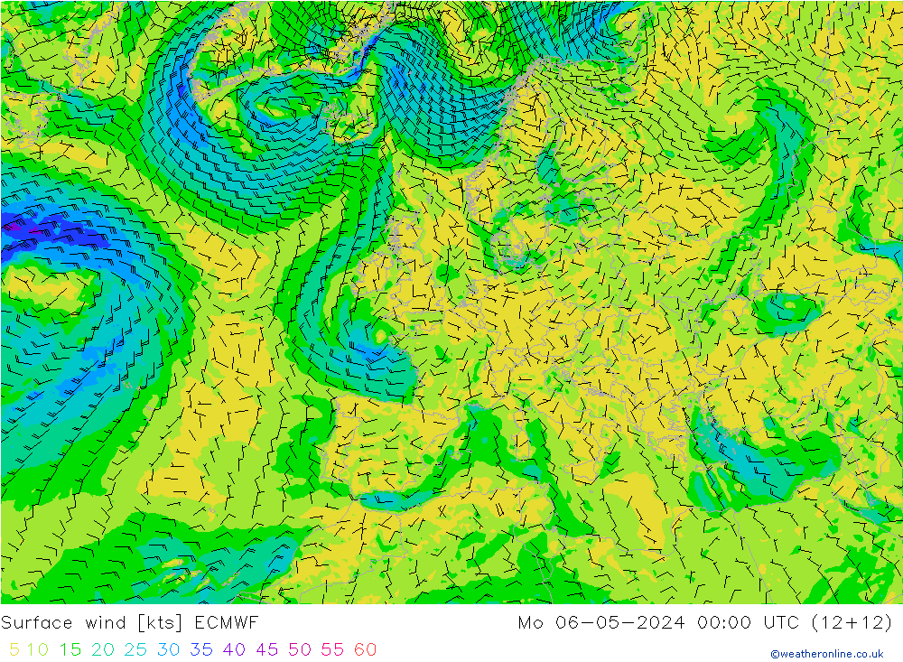 ветер 10 m ECMWF пн 06.05.2024 00 UTC