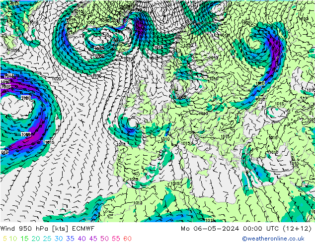 Wind 950 hPa ECMWF Mo 06.05.2024 00 UTC