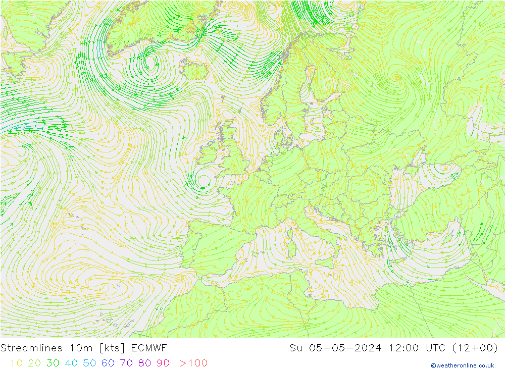 Streamlines 10m ECMWF Su 05.05.2024 12 UTC