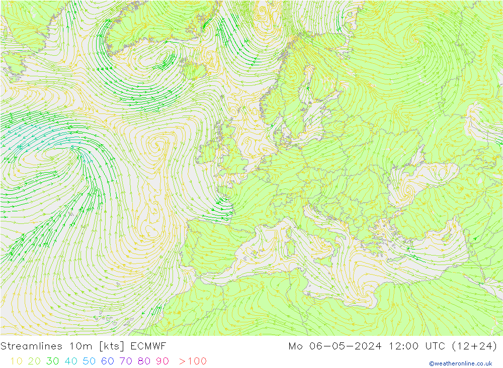 Streamlines 10m ECMWF Mo 06.05.2024 12 UTC