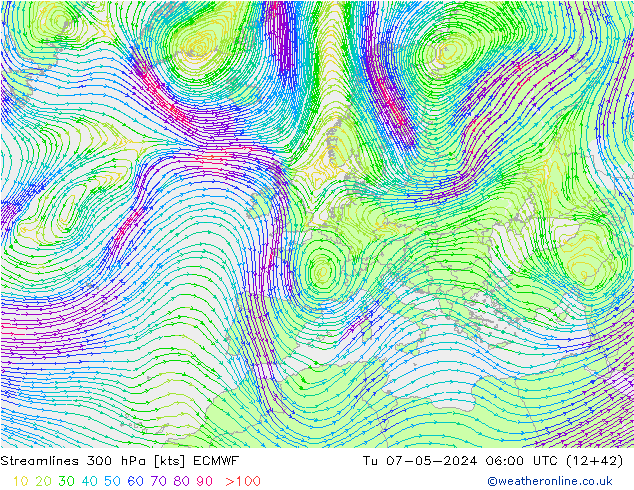 Linea di flusso 300 hPa ECMWF mar 07.05.2024 06 UTC