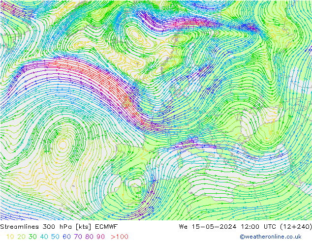 Ligne de courant 300 hPa ECMWF mer 15.05.2024 12 UTC