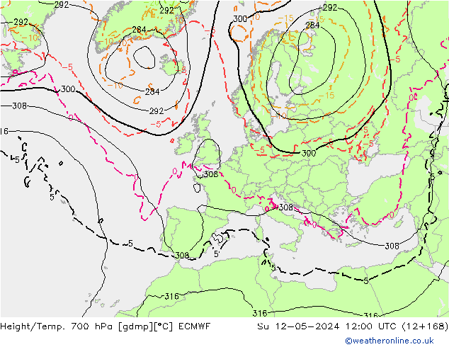 Height/Temp. 700 hPa ECMWF  12.05.2024 12 UTC