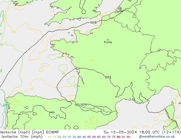 Isotachen (mph) ECMWF zo 12.05.2024 18 UTC