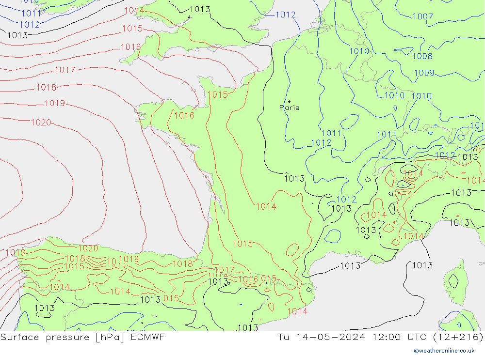 Atmosférický tlak ECMWF Út 14.05.2024 12 UTC