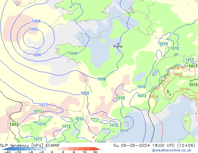 Tendance de pression  ECMWF dim 05.05.2024 18 UTC