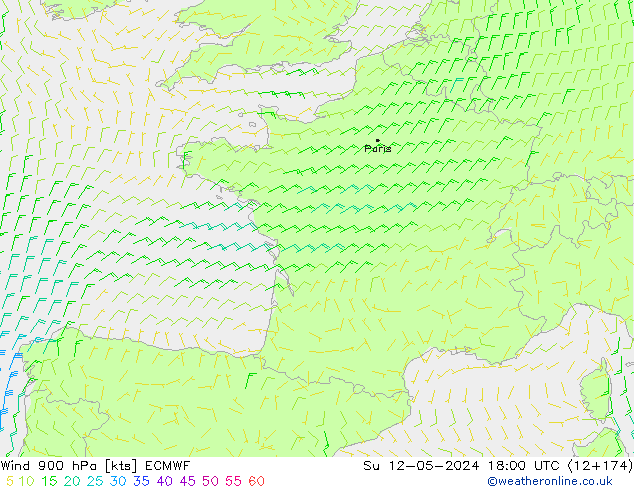 Vent 900 hPa ECMWF dim 12.05.2024 18 UTC