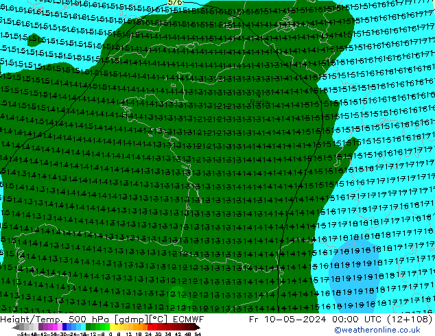 Z500/Rain (+SLP)/Z850 ECMWF Fr 10.05.2024 00 UTC