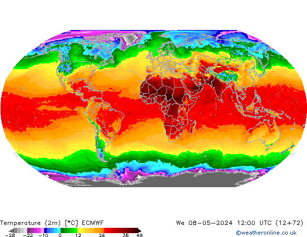 Temperatura (2m) ECMWF mié 08.05.2024 12 UTC