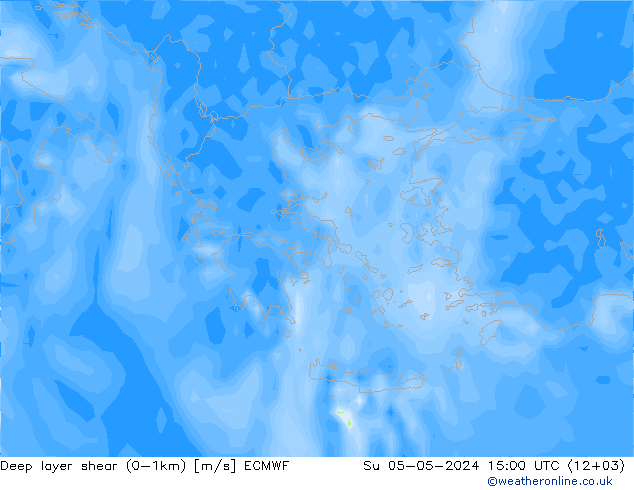 Deep layer shear (0-1km) ECMWF dom 05.05.2024 15 UTC