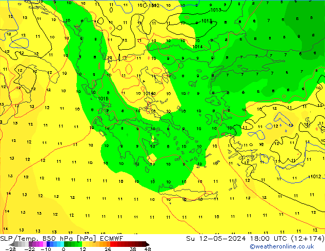 SLP/Temp. 850 hPa ECMWF dim 12.05.2024 18 UTC