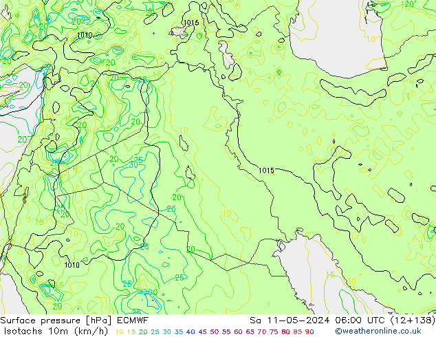 Isotachs (kph) ECMWF Sa 11.05.2024 06 UTC