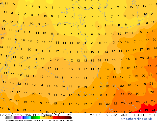 Z500/Yağmur (+YB)/Z850 ECMWF Çar 08.05.2024 00 UTC