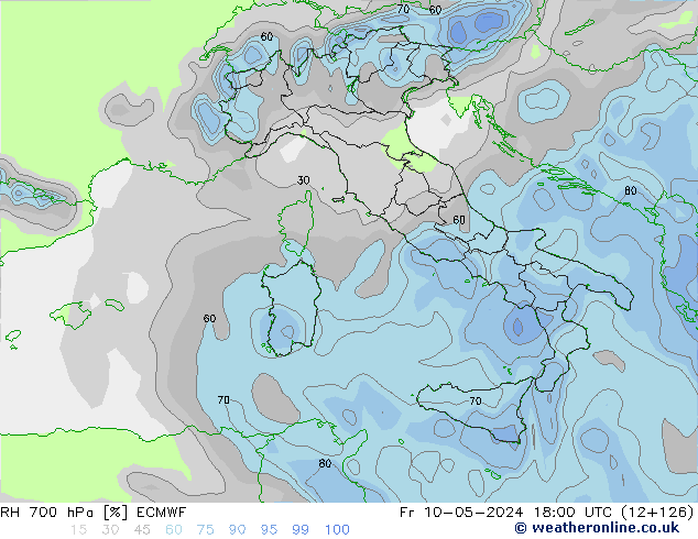 Humidité rel. 700 hPa ECMWF ven 10.05.2024 18 UTC