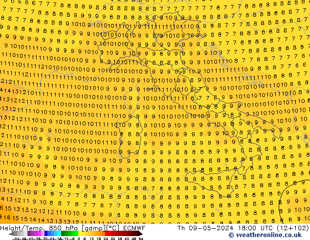 Height/Temp. 850 hPa ECMWF Qui 09.05.2024 18 UTC