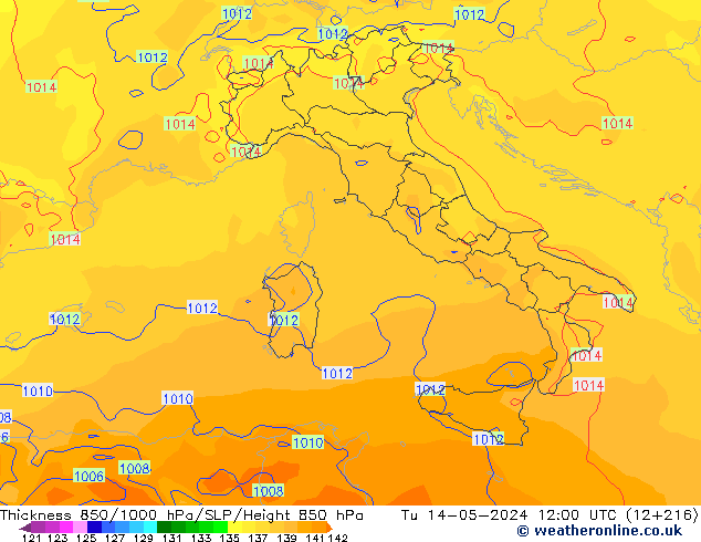 Thck 850-1000 hPa ECMWF mar 14.05.2024 12 UTC