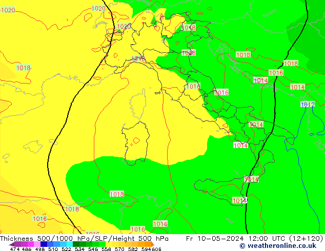 Thck 500-1000hPa ECMWF Fr 10.05.2024 12 UTC