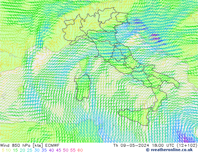 Wind 850 hPa ECMWF Th 09.05.2024 18 UTC