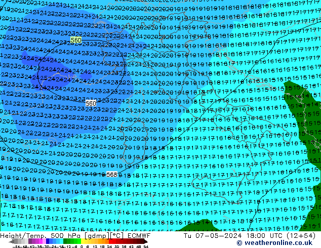 Z500/Yağmur (+YB)/Z850 ECMWF Sa 07.05.2024 18 UTC