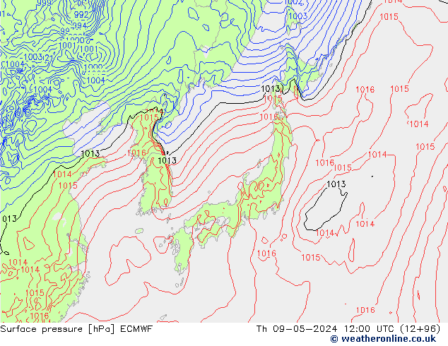 Luchtdruk (Grond) ECMWF do 09.05.2024 12 UTC