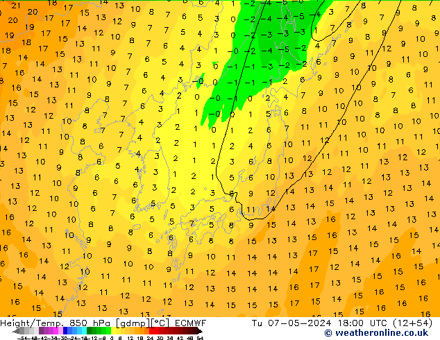 Z500/Regen(+SLP)/Z850 ECMWF di 07.05.2024 18 UTC