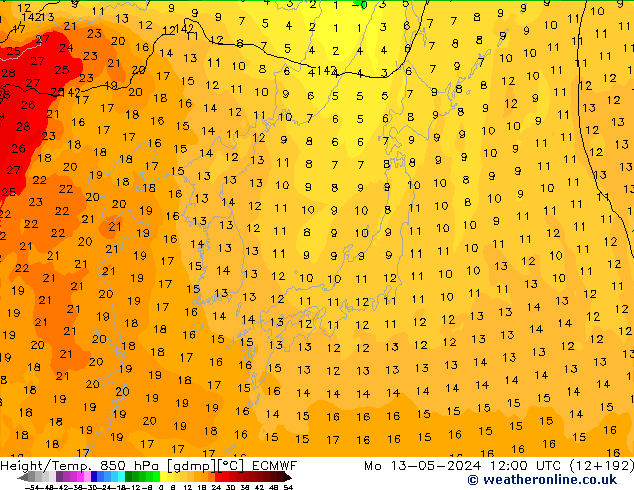 Z500/Rain (+SLP)/Z850 ECMWF Mo 13.05.2024 12 UTC