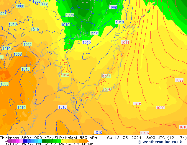 Schichtdicke 850-1000 hPa ECMWF So 12.05.2024 18 UTC